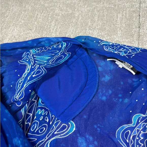 Vtg Yolanda Lorentz Dragon Blue Sheer Open Front Kimono Cover 100% Silk Sz 1 - Picture 5 of 7